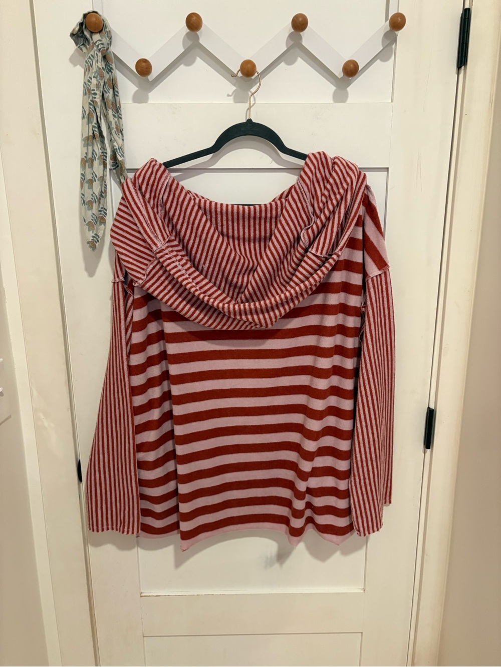 Free People Red & Cream Striped Hooded Knit Sweater